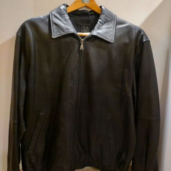 Casual Jos A Bank Black Leather Jacket - Picture 1 of 7